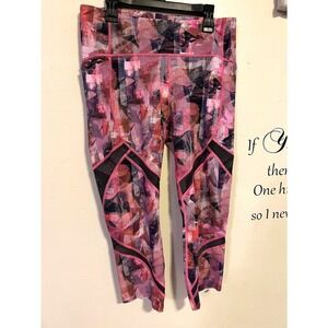 Lululemon abstract Crop Leggings Size 8 On Pace Sun Dazed Pink Pockets Nulux 21"